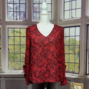NWT WORTHINGTON PAISLEY PRINT RUFFLE SLEEVE BLOUSE (S)
